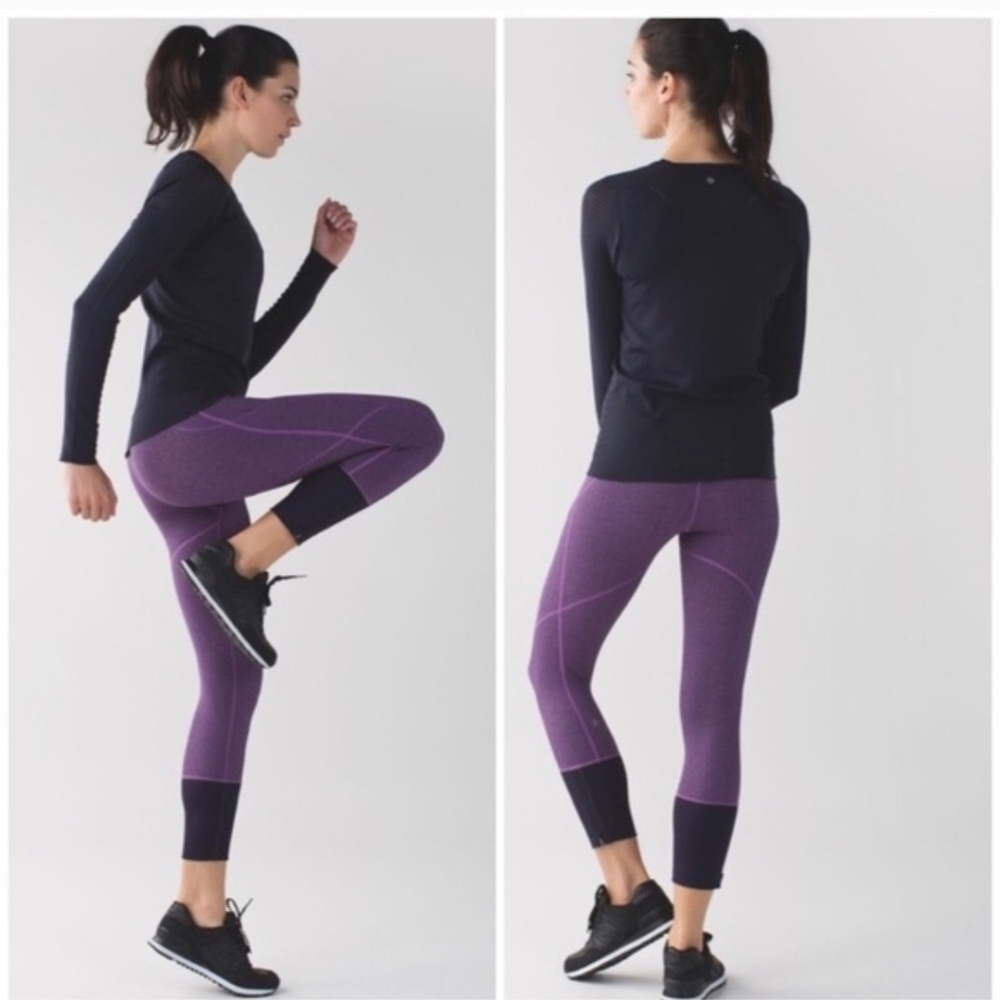 Lululemon Rebel Runner Crop Giant Herringbone Black Grape Purple Leggings Size 4